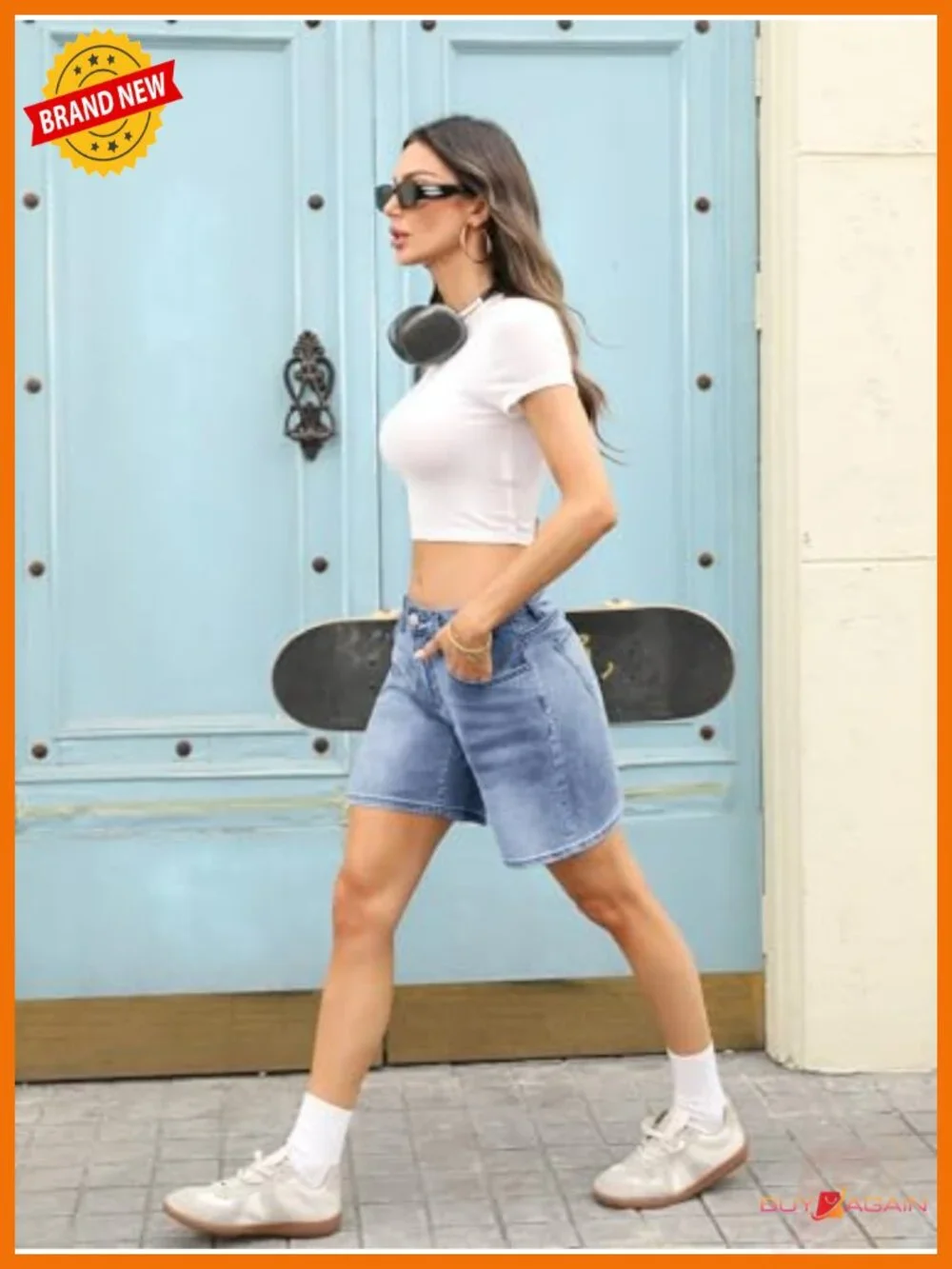 Low Rise Baggy Wide Leg Denim Shorts for Women Y2K Street Style